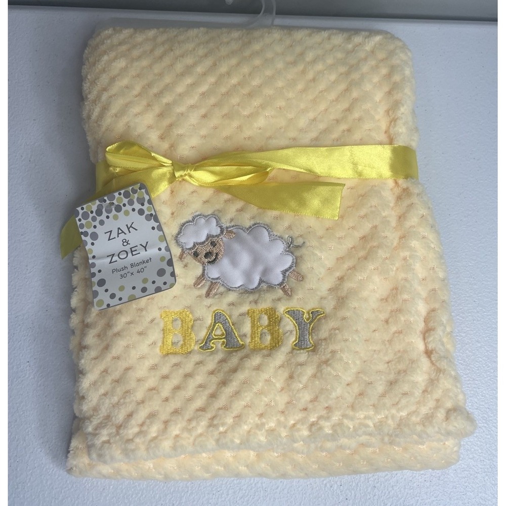Zak & Zoey Baby Blanket Waffle Fleece Yellow Security NEW Sheep Lamb 30"x40"